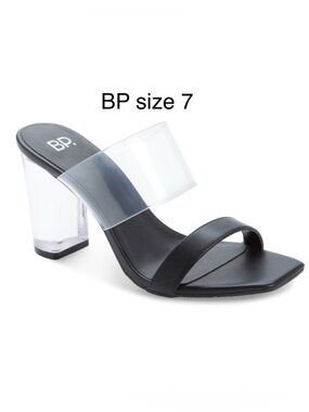 bp Naomi Black Mule with Clear Band and Lucite Block Heel 7 NWT